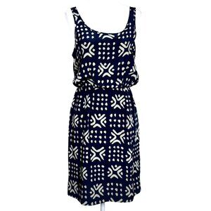 NWOT Anthropologie Sariah Womens Dress Size 2 Navy White Geometric Print Silk
